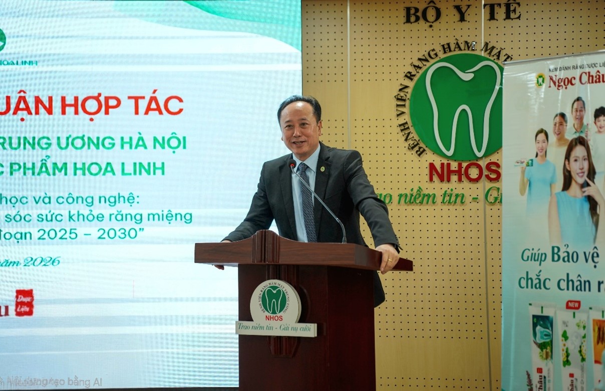 PGS.TS Trần Cao Bính, Giám đốc Bệnh viện, Chủ tịch Liên đoàn Nha khoa Châu Á – Thái Bình Dương, Chủ tịch Hội Răng Hàm Mặt Việt Nam phát biểu
